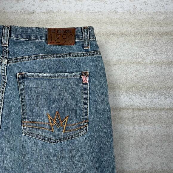 Vintage Y2K Polo Skater Jeans 34x28  Baggy Wide Leg Medium Wash Embroidered - Picture 3 of 7